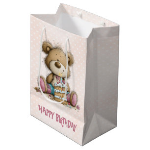 Girl Birthday Teddy Bear Gift  Medium Gift Bag