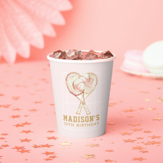 Girl Birthday Tennis Luxury Rose gold Paper Cups (Insitu)