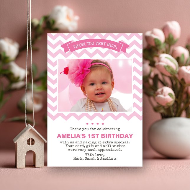 Girl birthday thank you card (Pretty in pink 💕 A sweet way to thank family and friends for celebrating your little girl’s first b)