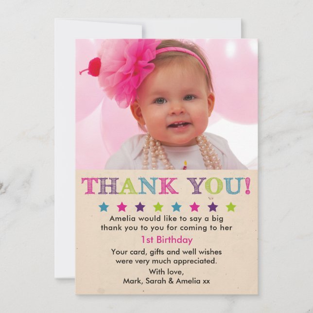 Girl birthday thank you card (Front)