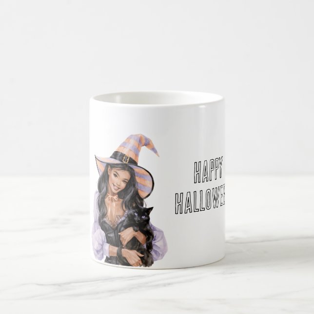 Girl Black Cat Halloween Coffee Mug (Center)