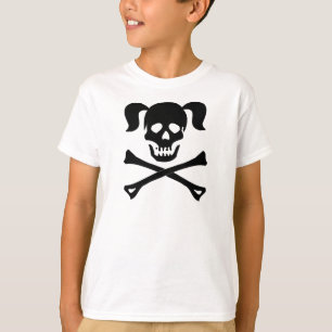 Girl Black Skull and Crossbones With Pigtails T-Shirt