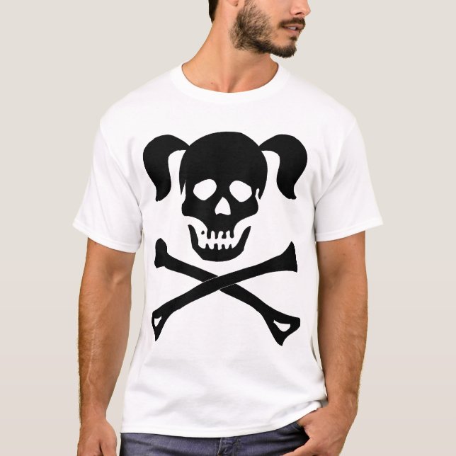 Girl Black Skull With Pigtails Light Colour Woman T-Shirt (Front)
