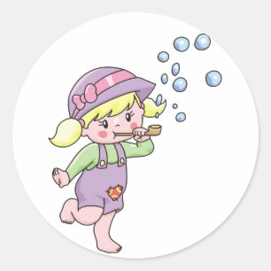 Girl Blowing Bubbles Classic Round Sticker
