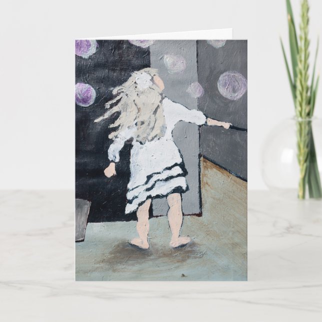 Girl Blowing Bubbles Painting and Poem Card (Front)