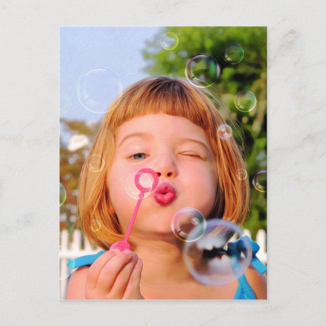 Girl Blowing Bubbles Postcard (Front)
