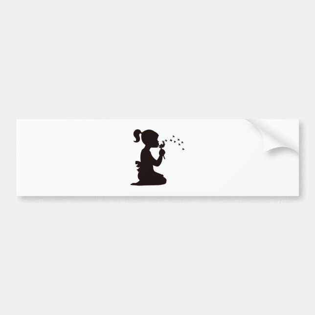 Girl Blowing on Dandelion silhouette Bumper Sticker (Front)