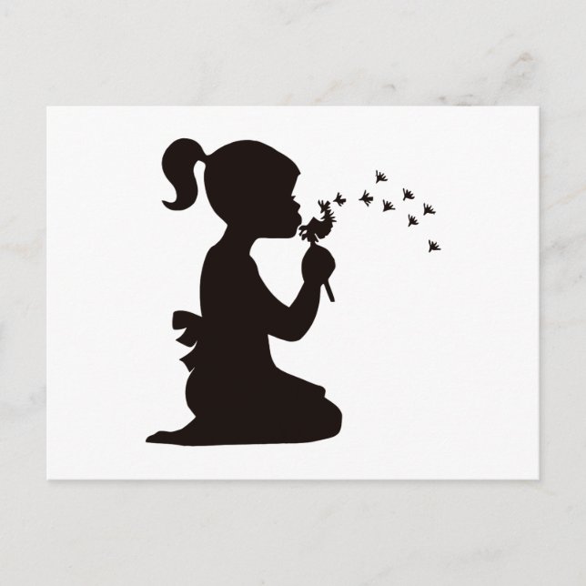 Girl Blowing on Dandelion silhouette Postcard (Front)