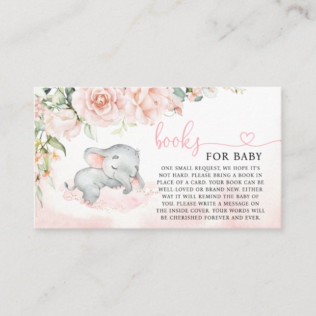 Girl Blush Elephant Baby Shower Books for Baby Business Card (Front)