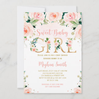 Girl Blush Pink Floral Baby Shower Invitation