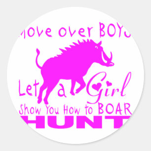 GIRL BOAR HUNTING CLASSIC ROUND STICKER