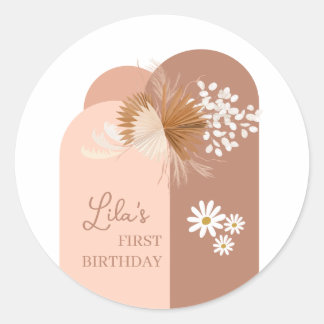 Girl Boho Birthday Classic Round Stickers