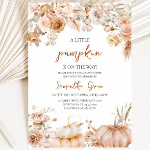 Girl Boho Florals Pumpkin Baby Shower Invitation