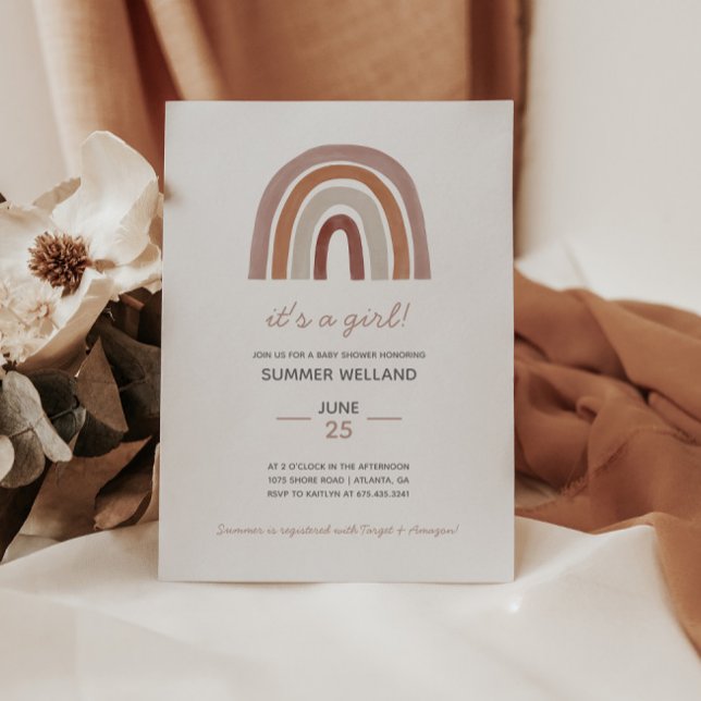 Girl Boho Watercolor Rainbow Baby Shower Invitation (Creator Uploaded)