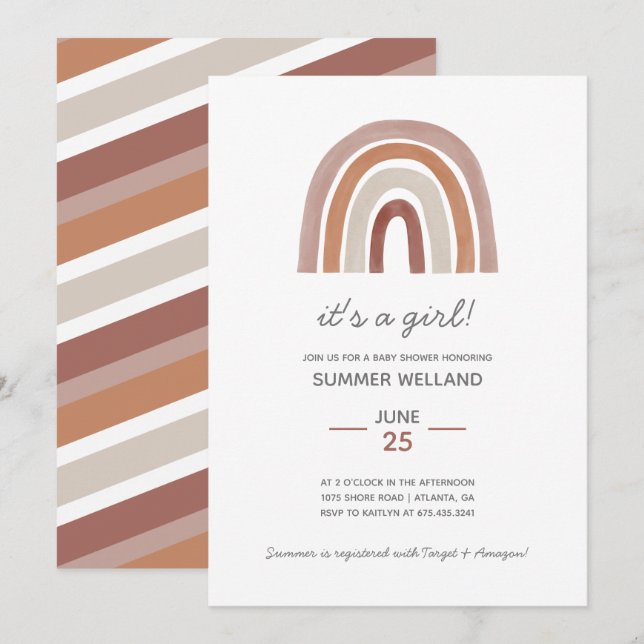 Girl Boho Watercolor Rainbow Baby Shower Invitation (Front/Back)