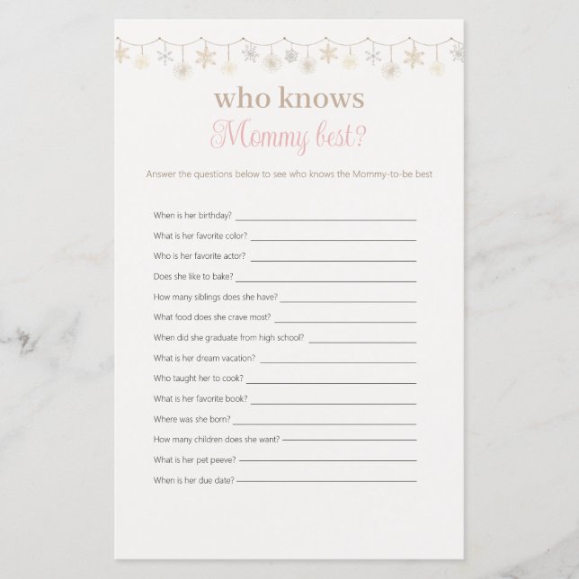 Girl Boho Who Knows Mummy Best Baby Shower Game (Front)