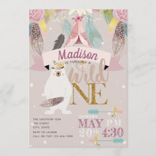 Girl Boho Wild One First Birthday Invitation