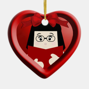 Girl Book Lover Kids Heart Ornament 2