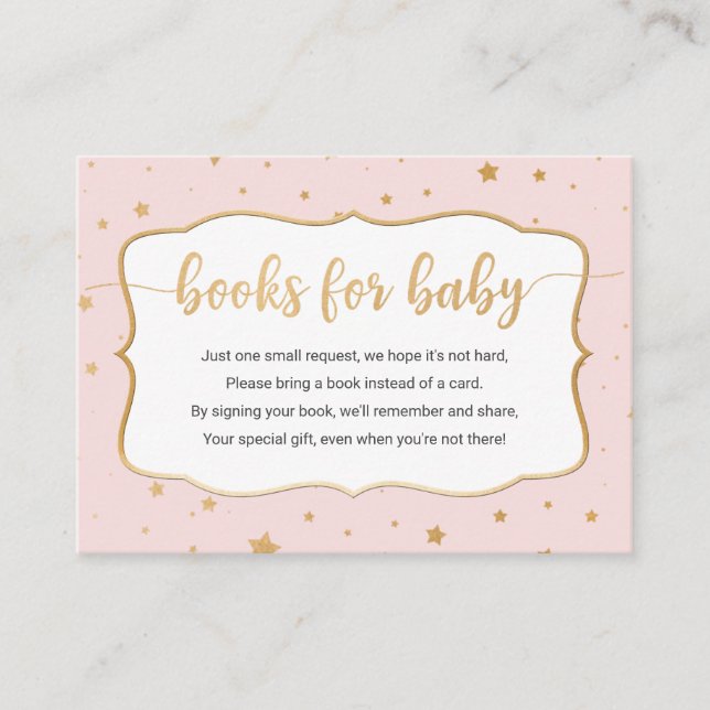 Girl Book Request Card - blush pink gold star (Front)