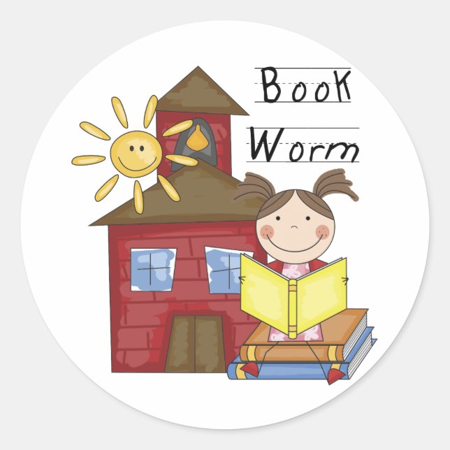 Girl Book Worm T-shirts and Gifts Classic Round Sticker (Front)