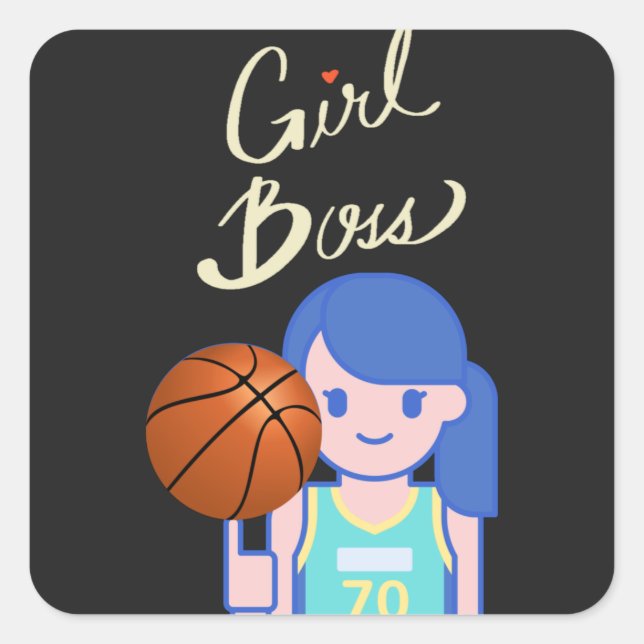 Girl Boss Basketball   Button Square Sticker (Front)