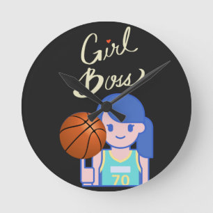 Girl Boss Basketball Round Clock