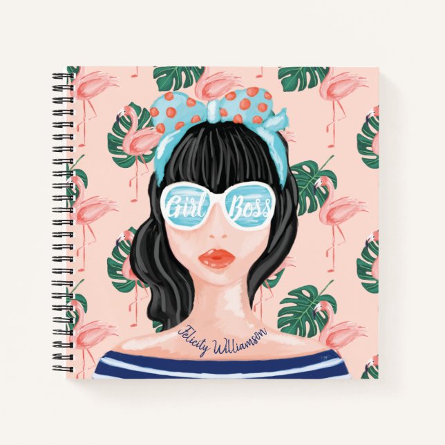 Girl Boss | Beach Beauty Retro Tropical Flamingo Notebook (Front)