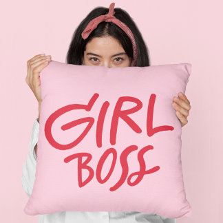 Girl Boss Bold Typography Red & Pink Feminine Cushion