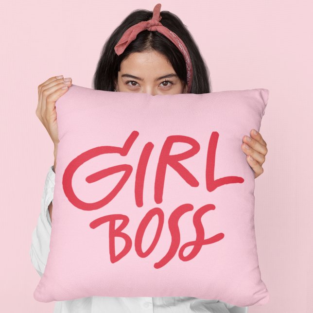 Girl Boss Bold Typography Red & Pink Feminine Cushion (Creator Uploaded)