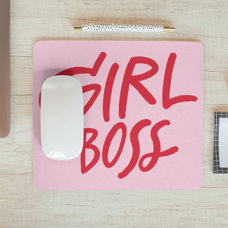 Girl Boss Bold Typography Red & Pink Feminine Mouse Mat