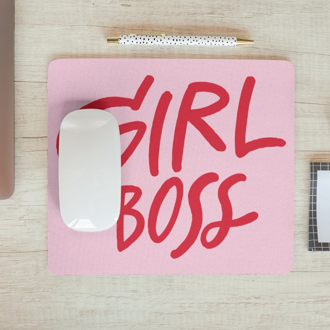 Girl Boss Bold Typography Red & Pink Feminine Mouse Mat (Creator Uploaded)