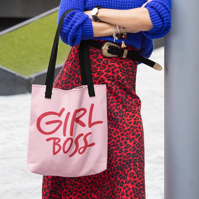Girl Boss Bold Typography Red & Pink Feminine Tote Bag (Creator Uploaded)