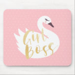 Girl Boss | Chic Girly White Swan & Polka Dot Mouse Mat<br><div class="desc">Personalised your desktop office space with our unique mouse pad prints. Beautiful large stylised white swan illustration with the words "Girl Boss" designed in a brush script font is faux gold that's incorporated over the swan illustration. A blush pink polka dot background contrast beautifully with the swan illustration. All illustrations...</div>
