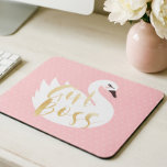 Girl Boss | Chic Girly White Swan & Polka Dot Mouse Mat<br><div class="desc">Personalised your desktop office space with our unique mouse pad prints. Beautiful large stylised white swan illustration with the words "Girl Boss" designed in a brush script font is faux gold that's incorporated over the swan illustration. A blush pink polka dot background contrast beautifully with the swan illustration. All illustrations...</div>