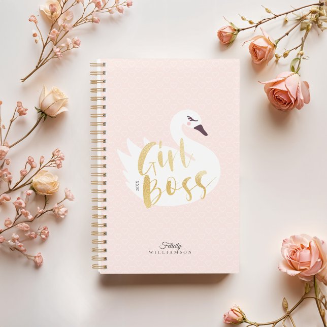 Girl Boss | Chic Girly White Swan & Polka Dot Planner (Girl Boss | Chic Girly White Swan & Polka Dot Planner)