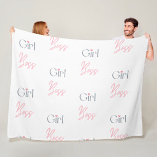 Girl Boss, Chic Pink & Black Typography Fleece Blanket