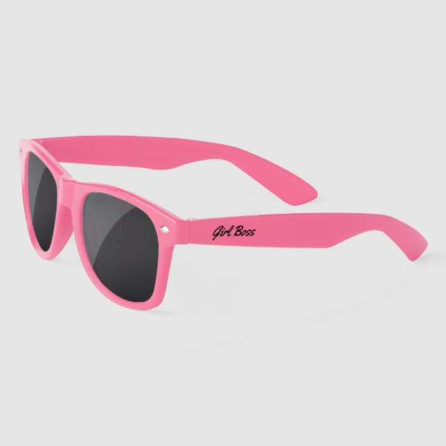 Girl Boss Fun Pink Black Script Sunglasses (Left)
