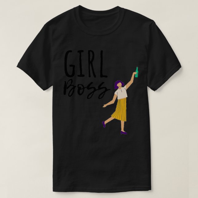 Girl Boss Funny  With A Boss Woman Raising A Bottl T-Shirt (Design Front)