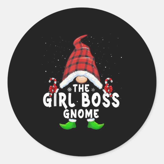 Girl Boss Gnome Buffalo Plaid Matching Family Chri Classic Round Sticker (Front)