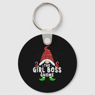 Girl Boss Gnome Buffalo Plaid Matching Family Chri Key Ring