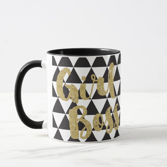 Girl Boss Gold Black and White Modern Custom Mug (Left)