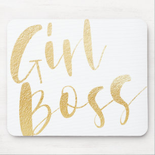 Girl Boss Minimalistic Brush Script Handwriting Mouse Mat