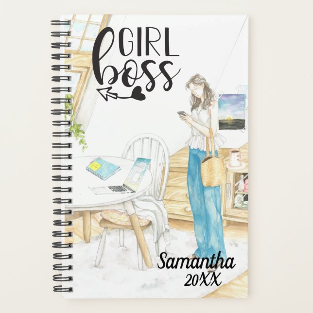 Girl Boss office Monogram Name Personalised Planner (Front)