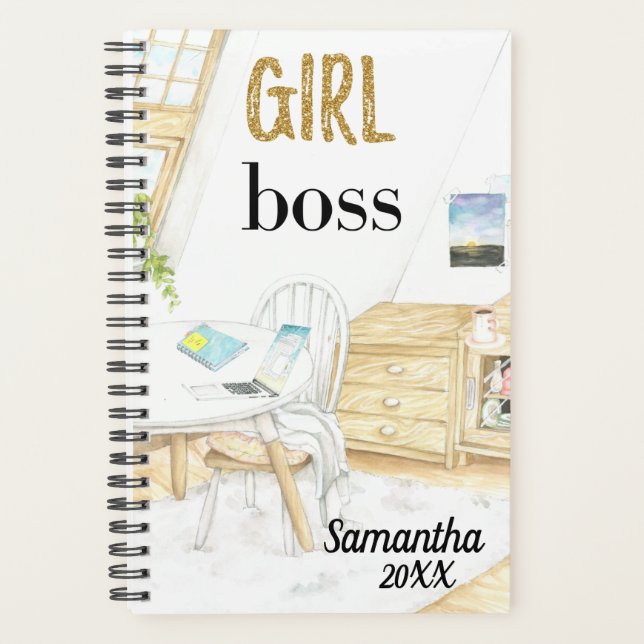 Girl Boss office Monogram Name Personalised Planner (Front)