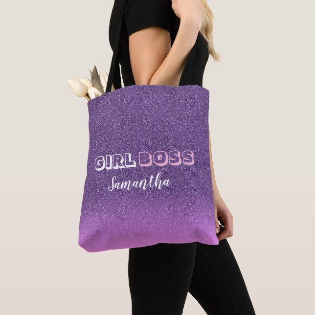 Girl Boss on pink purple glitter name Tote Bag (Close Up)
