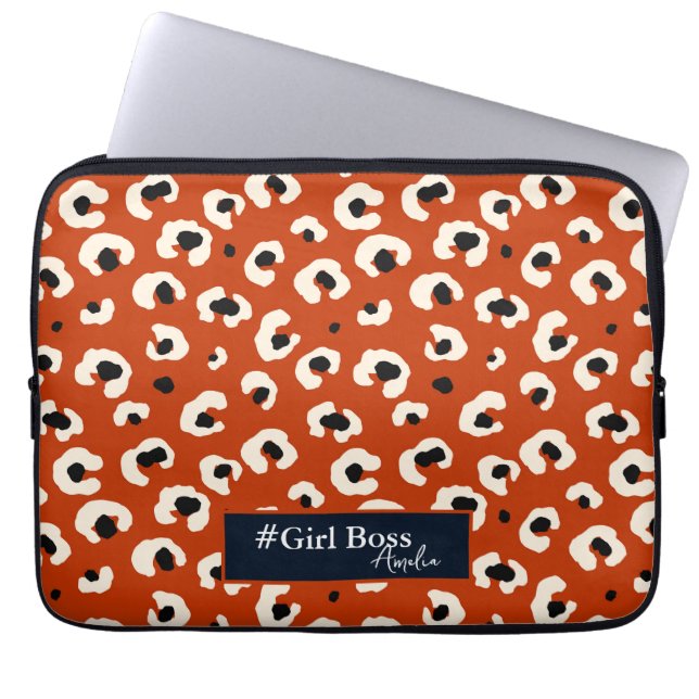 Girl Boss Personalised Bold Leopard Print Laptop Sleeve (Front)