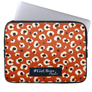 Girl Boss Personalized Bold Leopard Print Laptop Sleeve