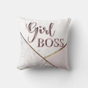 Girl Boss Pink Chrome Marble Trendy Modern Chic Cushion