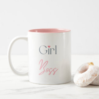 Girl Boss, Pink Heart Empowerment Gift Two-Tone Coffee Mug