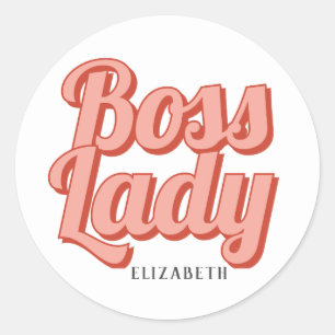 Girl Boss Retro Customised name  Classic Round Sti Classic Round Sticker